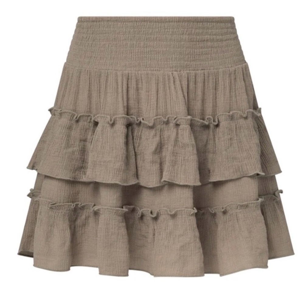 Smocked Ruffle Mini Skirt | Pebble - Pebble / L | Rachel Parcell | NEVER WORN